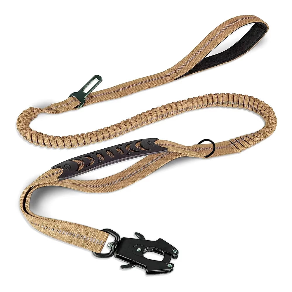 Heavy Duty Reflective Bungee Dog Leash with Car Seatbelt for Large Dogs - No Pull Tactical Design