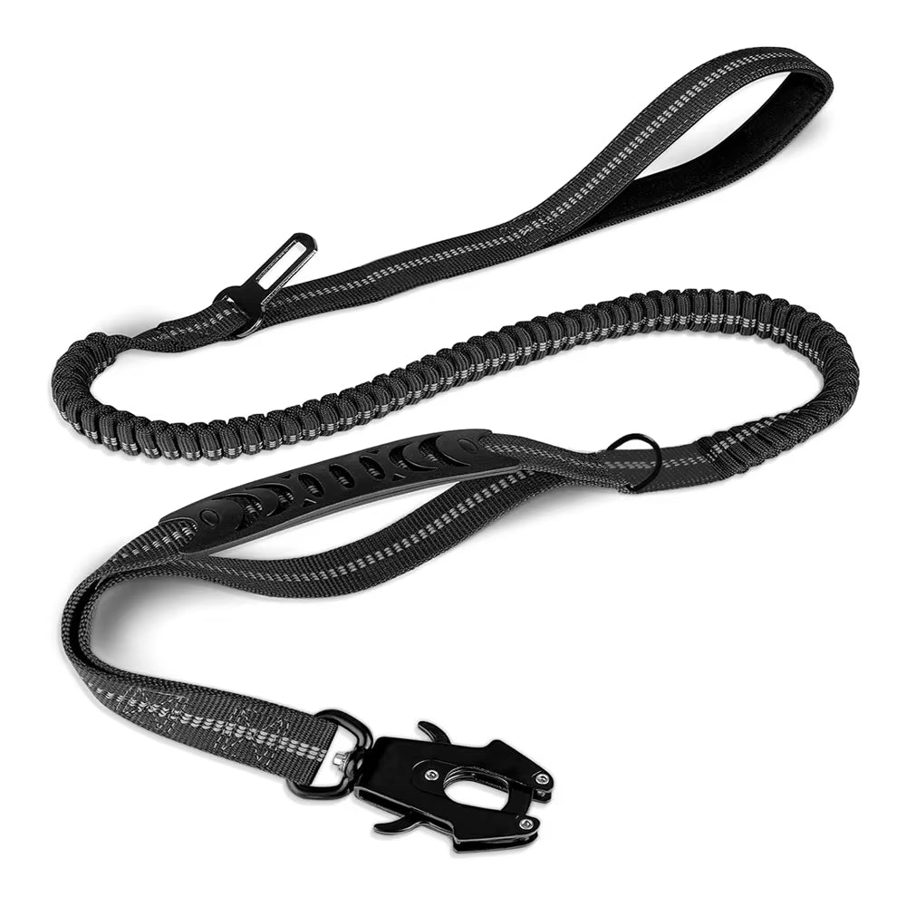 Heavy Duty Reflective Bungee Dog Leash with Car Seatbelt for Large Dogs - No Pull Tactical Design