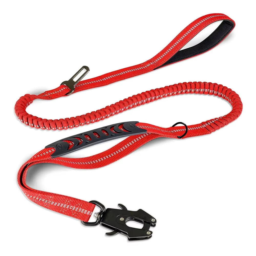 Heavy Duty Reflective Bungee Dog Leash with Car Seatbelt for Large Dogs - No Pull Tactical Design